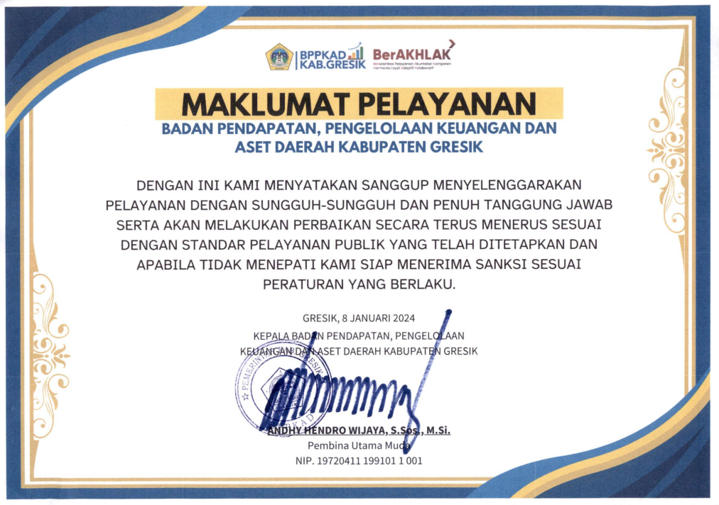 Maklumat Pelayanan BPPKAD Kabupaten Gresik